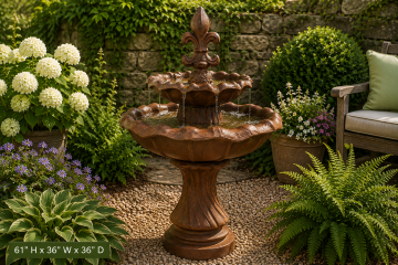 Double Tulip / Textured Fleur de Leis Concrete Water Fountain